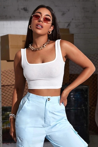 Kapsulavm Kadın Beyaz Kalın Askılı Crop Top Büstiyer