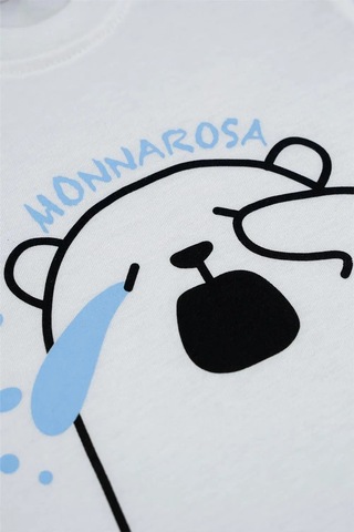 Kız Çocuk Beyaz Monna Rosa Esneyen Ayıcık Detaylı Yazlık Tişört Beyaz