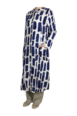 Kadın Önden Düğmeli Cepli Uzun Tunik Gömlek Lacivert