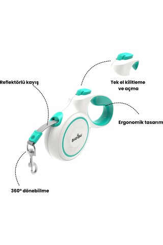 Budibu Makaralı Otomatik Geri Çekilebilen Kedi Köpek Gezdirme Tasması Medium Max 25 Kg Beyaz