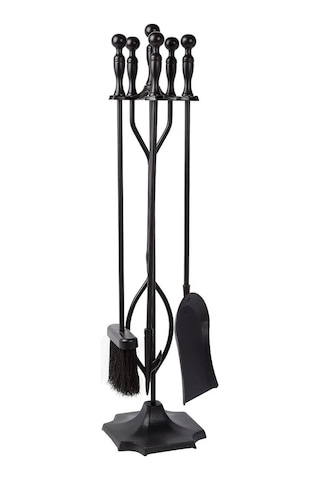 5 Li İthal Siyah Topuz Başlıklı Şömine-soba Maşa Takımı Aksesuar Seti