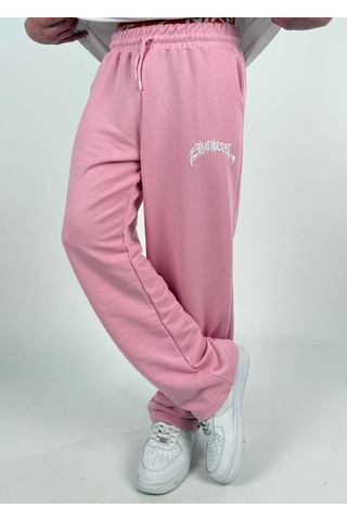 Zaee Syncl Yazlık Nakışlı Ayarlanabilir Baggy Eşofman Altı Pembe