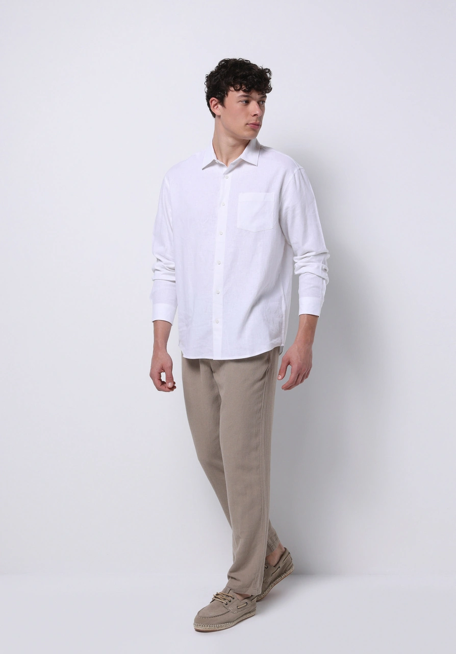Colin's Colins Relax Fit Shirt Neck Düz Erkek Beyaz Uzun Kol Gömlek Cl1074490 Q1.v1 Wht Beyaz