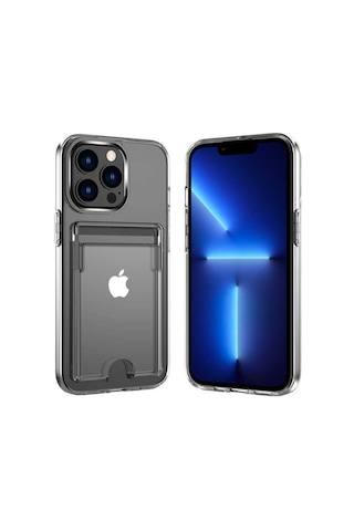 Apple iPhone Uyumlu 12 Pro Sert Kart Girişli Şeffaf Premium Silikon Kılıf Col1467-şeffaf