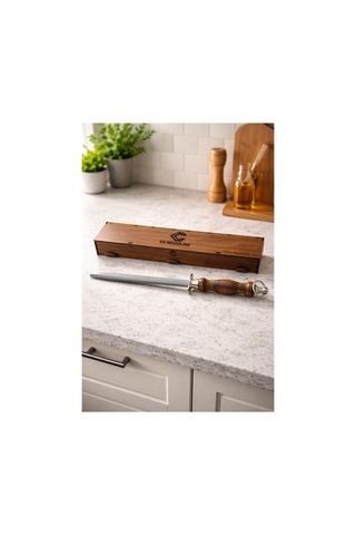 CH woodline Premium Masat 22 Cm, 4140 Çelik Bıçak Bileyici, Ceviz Saplı, Ahşap Kutulu Profesyonel Masat -