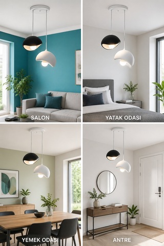 Solea İkili Avize - Gri/siyah - İskandinav Eskit Beton Görünümlü Özel Dokuya Sahip Sarkıt Avize - 25 Cm