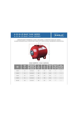 Eagle Egh 50 Yatık Tank 10 Bar - 50 Litre