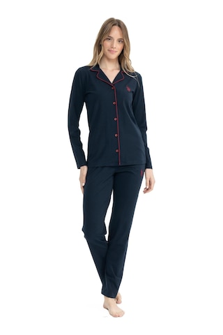 U.s. Polo Assn. 11000 Kadın Boydan Düğmeli Patlı Uzun Kol Pijama Takım Siyah