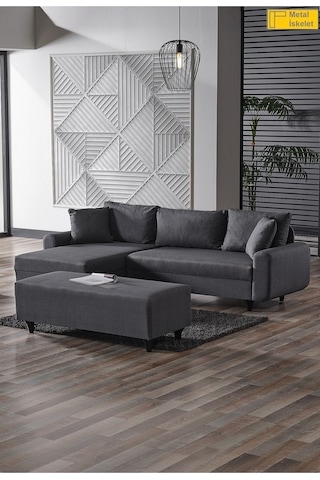 Kagu Corner Flavia Köşe Takımı Puflu Koyu Gri