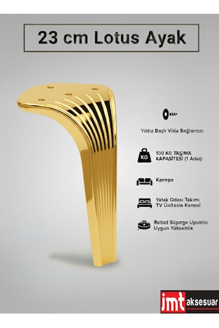 Lotus 23 Cm Altın 4 Adet Koltuk Yatak Odası Tv Ünitesi Konsol Ve Sehpa Ofis Mobilyası Ayağı Altın