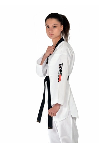 Fitilli Siyah Yaka Taekwondo Elbisesi Dobok Üst Kuşak Dobok Beyaz