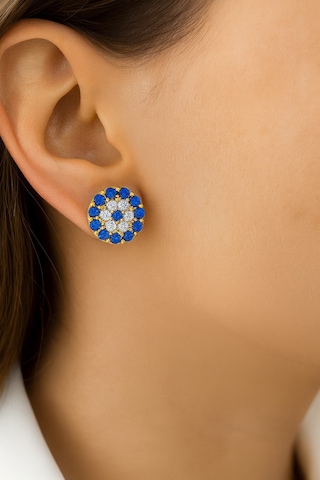 Çekirdekjewelry 925 Ayar Gümüş Minik Nazar Çivili Küpe Sarı
