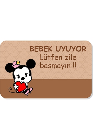 Bebek Uyuyor Yazılı Dekoratif Dış Kapı Önü Ve Iç Mekan Paspası Yıkanabilir Kahverengi