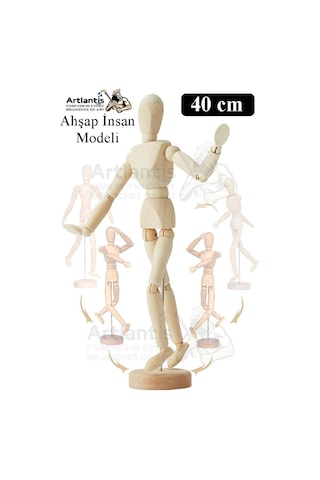 Ahşap İnsan Modeli 40 Cm 1 Paket Büyük İnsan Figürlü Ahşap Model Manken Resim Ressam Eğitimi Tahta Adam Kukla Stilist