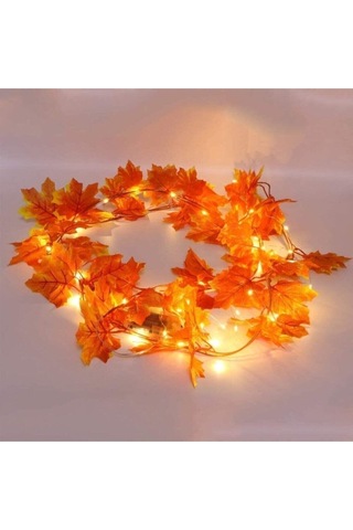 Dekoratif Sonbahar Yapraklı 230 Cm Yapay Sarmaşık Ve 300 Cm Peri Led Pembe Renk - Sarı Sarı