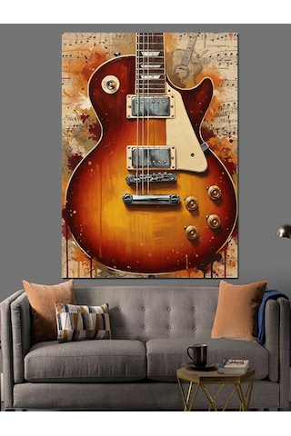 Ahşap Tablo Elektrik Gitar Gövdesi Müzik Notaları Çocuk Odası Tabloları