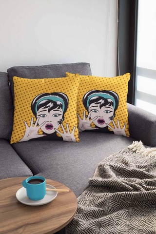 Sarı Pop Art Çift Taraflı Yastık Kırlent Kılıfı Krl069n11