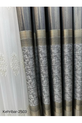 Nivemeshome Kehribar Ft614162 Toprak V-2503 Pano Fon Perde 1/3 Sık Pileli Perde Apm Toprak