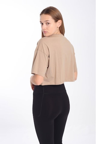 Maraton Sportswear Comfort Kadın Bisiklet Yaka Kısa Kol Basic Açık Vizon Crop Top 20880 Açık Vizon