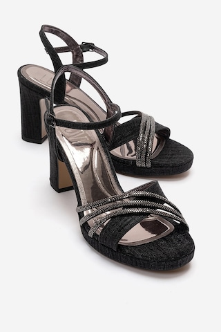 Luvishoes Jarena Siyah Simli Taşlı Kadın Kalın Topuklu Abiye Ayakkabı