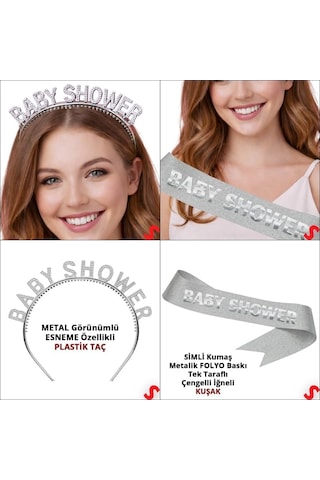 Baby Shower Taç Ve Kuşak Seti - Gümüş