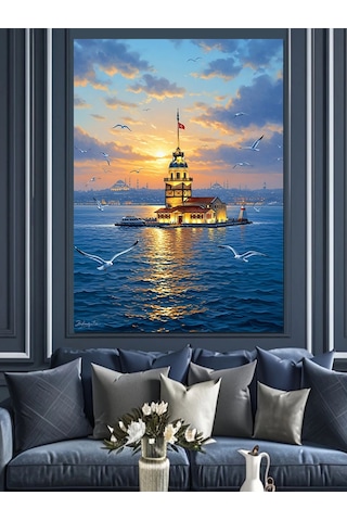 Ahşap Tablo Kız Kulesi Ve İstanbul Denizi