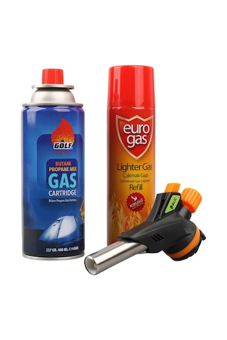 3 Parça Profesyonel Pürmüz Seti Pürmüz Torch Çakmak Başlık- Kamp Gazı 400ml- Çakmak Gazı 270 Belirtilmemiş
