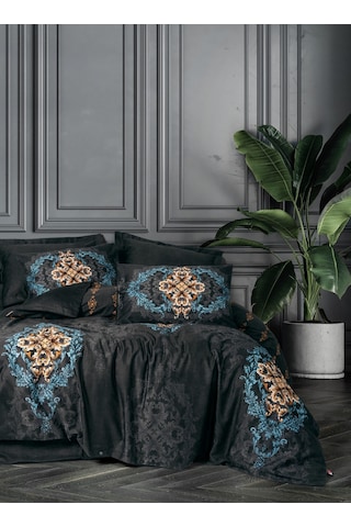Cotton Box Palace Saten Çift Kişilik Nevresim Takımı Dorhan Siyah