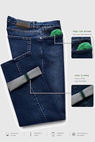 Rizzup Erkek Regular Fit Standart Kesim Likralı Taşlanmış Lacivert Kot Pantolon Esnek Pamuklu Jean 2600982