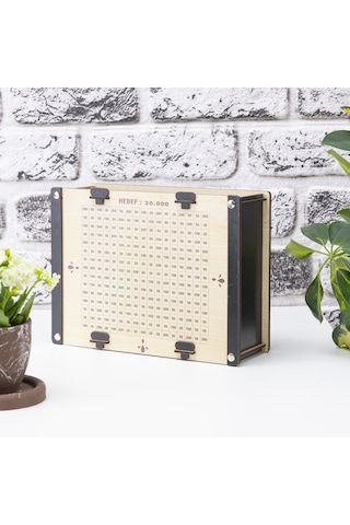 Deep Creative Parabox Hedef Kumbarası Siyah - Krem Rengi Ahşap Kilitli