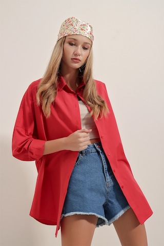 Bigdart 3900 Oversize Uzun Basic Gömlek - Kırmızı 001