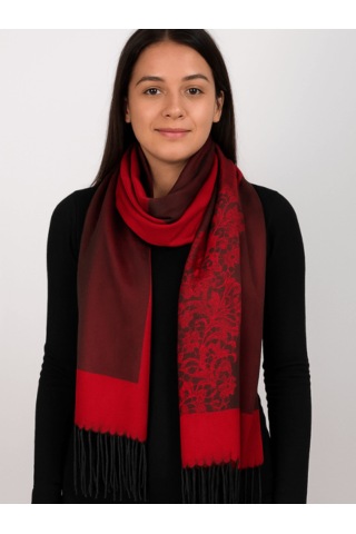 Calista Aksesuar Kırmızı- Siyah Tonlarında Desenli İnce Şal Kırmızı - Siyah
