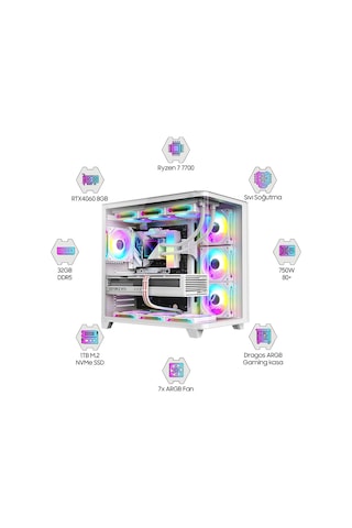 Dragos DRX7279 R7-7700 32 GB 1 TB NVMe 8 GB RTX5060 Free Dos Masaüstü Oyuncu Bilgisayarı