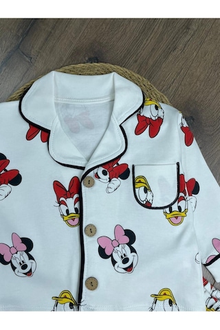 Kruvaze Yaka Organik Kumaş Pijama Takımı 4bb2 Beyaz