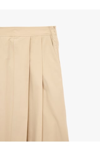 Koton Pamuklu Kloş Kesim Pileli Cepli Midi Poplin Etek Bej 7wak70013ew