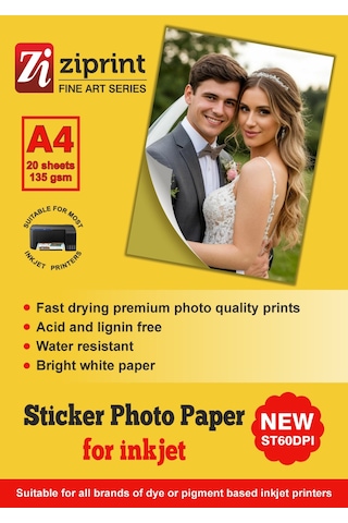 Brother Yazıcılar Yapışkanlı Sticker Fotoğraf Kağıdı A4 20 Yaprak 135 Gsm