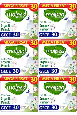 Molped Pure & Soft Hijyenik Ped Gece 6 x 30'lu