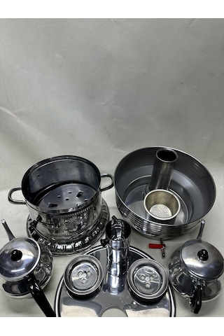 12 Litre Çift Musluklu Semaver + 2 Adet Büyük Demlik Hediyeli Krom