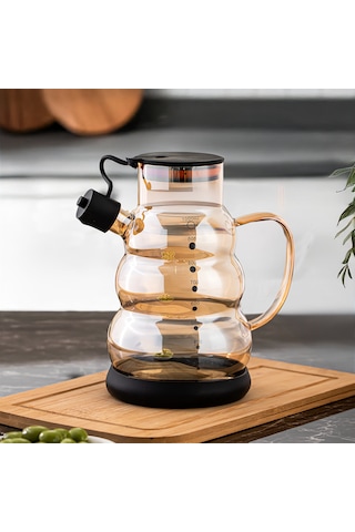 Porsima 3617-1 Kapaklı Borosilikat Cam Yağlık Sirkelik Yağdanlık 1000ml Siyah Siyah