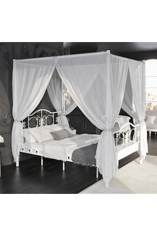 Reyo Pero Sultan Tek Kişilik Başlıklı Metal Beyaz Karyola Cibin