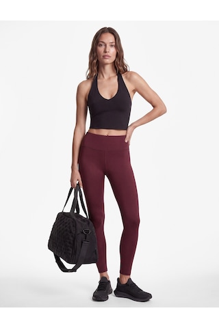 Koton Slim Fit Yüksek Bel Crop Spor Tayt Bordo 7wak40166nk