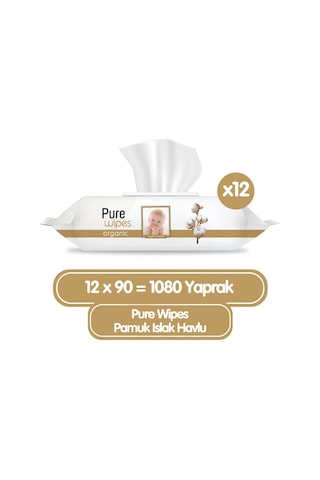 Pure Wipes Organik Islak Havlu Mendil 90x12 1080 Yaprak