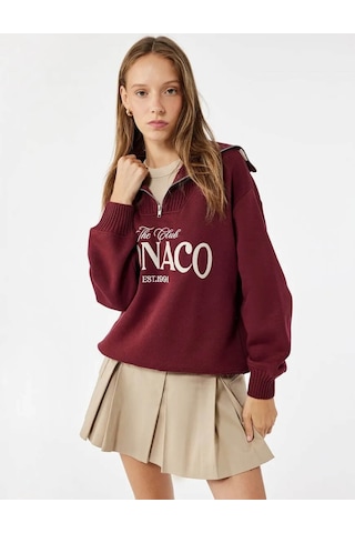 Koton Yarım Fermuarlı Pamuklu Bordo Kadın Sweatshirt 6wal10156ık Bordo