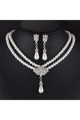 Trend Zirkon Taş İşlemeli Taç İnci Takı Seti Sevgililer Günü Hedi