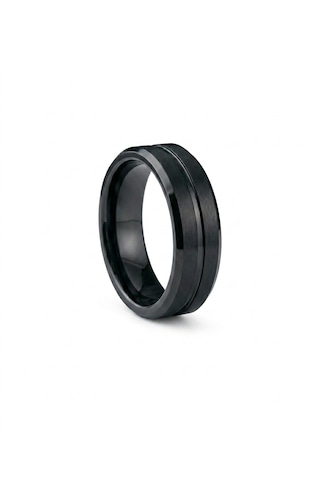 Erkek Siyah Çizgi Detay 6 Mm Tungsten Yüzük