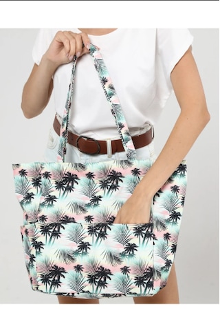 İcone Bag Kadın Çantası, Fonksiyonel Baskılı Plaj Çanta, Beach Bag, Karpuz Tropical Desenli Fermuarlı Çanta Mavi - Siyah