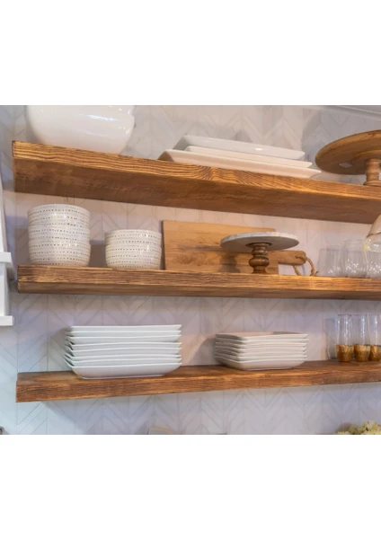 Nest Woodtr Dekoratif Doğal Ahşap Tekli Raf Gizli Raf 40x15x4 Cm Gizli Aparatlı Raf 1 Adet Ceviz