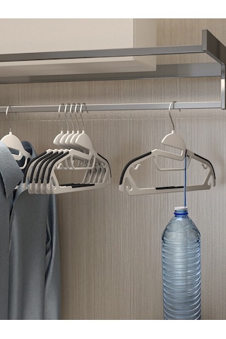 Long Way Yerden Tasarruf Sağlayan Kauçuk Şerit Kaymaz Plastik Askı 10 Adet Beyaz-Gri Beyaz - Gri