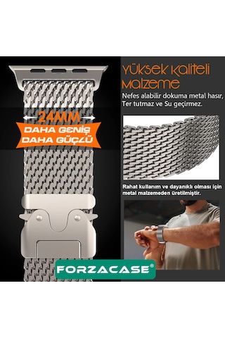 Forzacase Apple Uyumlu  Watch 11 46mm İle Mekanizmalı Metal Hasır Kordon Kayış - Fc864