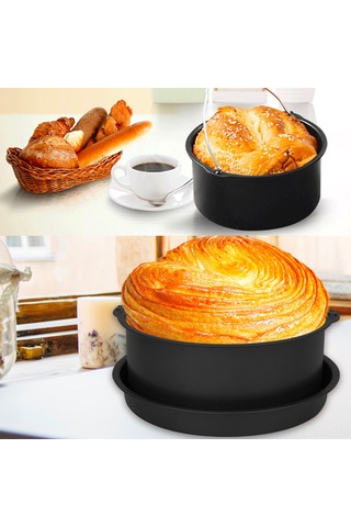 Vkemall Hava Fritözü Kek Kalıbı 6 İççaplı Siyah, Çelik Kollü, Enamel Anti- Yapışkan, Pasta Ekmek Pizza Pişirme Sepeti